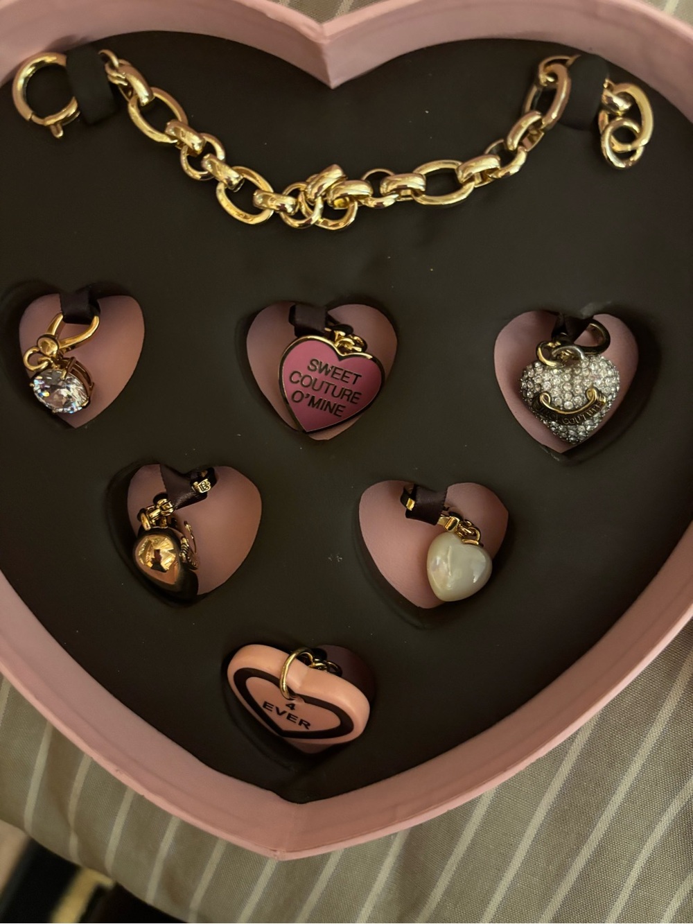 Pink & Gold Heart Charm Bracelet Set